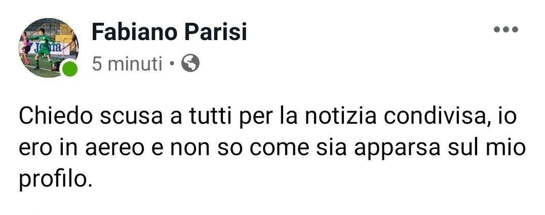 Condivisione dell'interesse del Napoli, Parisi chiede scusa: "Ero in aereo"