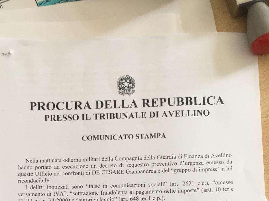 ULTIM'ORA - Sequestro preventivo nei confronti di De Cesare