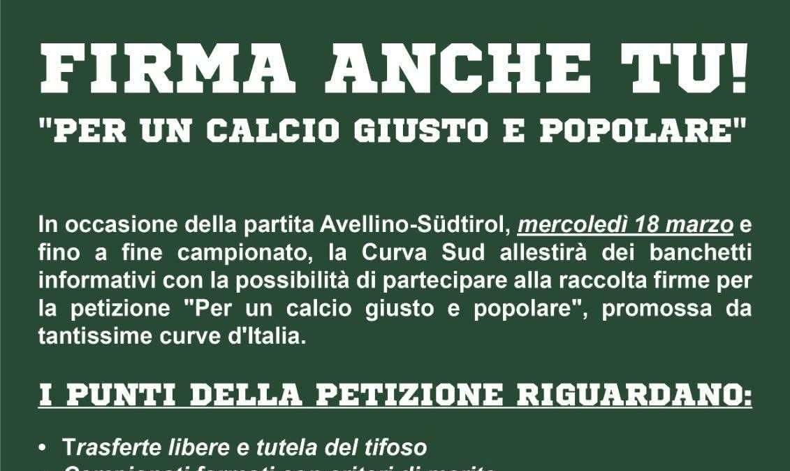 Curva Sud, mercoledì raccolta firme "per un calcio giusto e popolare"