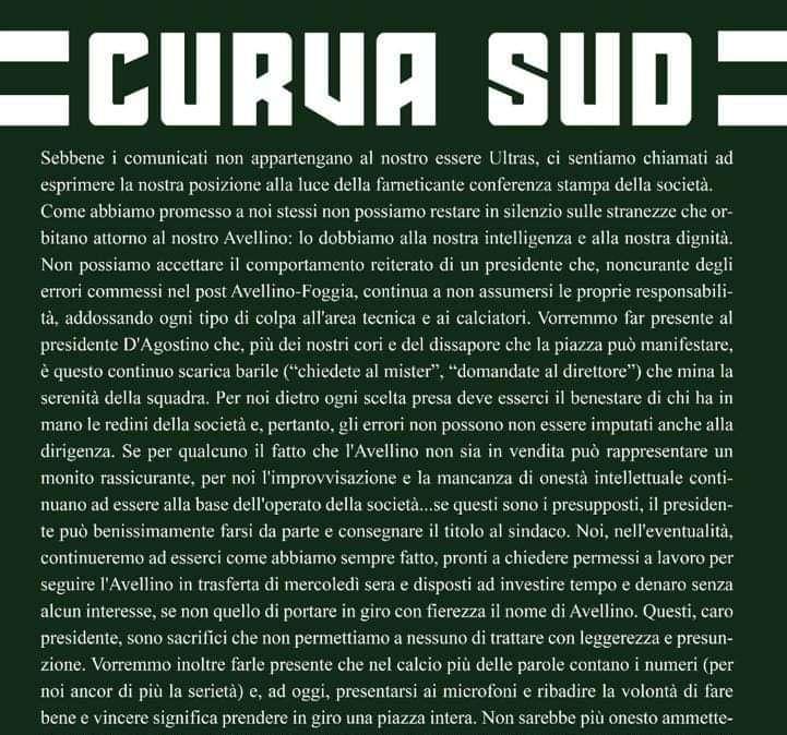 Il duro comunicato della Sud: "Il presidente continua a non assumersi le proprie responsabilità. Disonestà intellettuale e improvvisazione regnano sovrane"