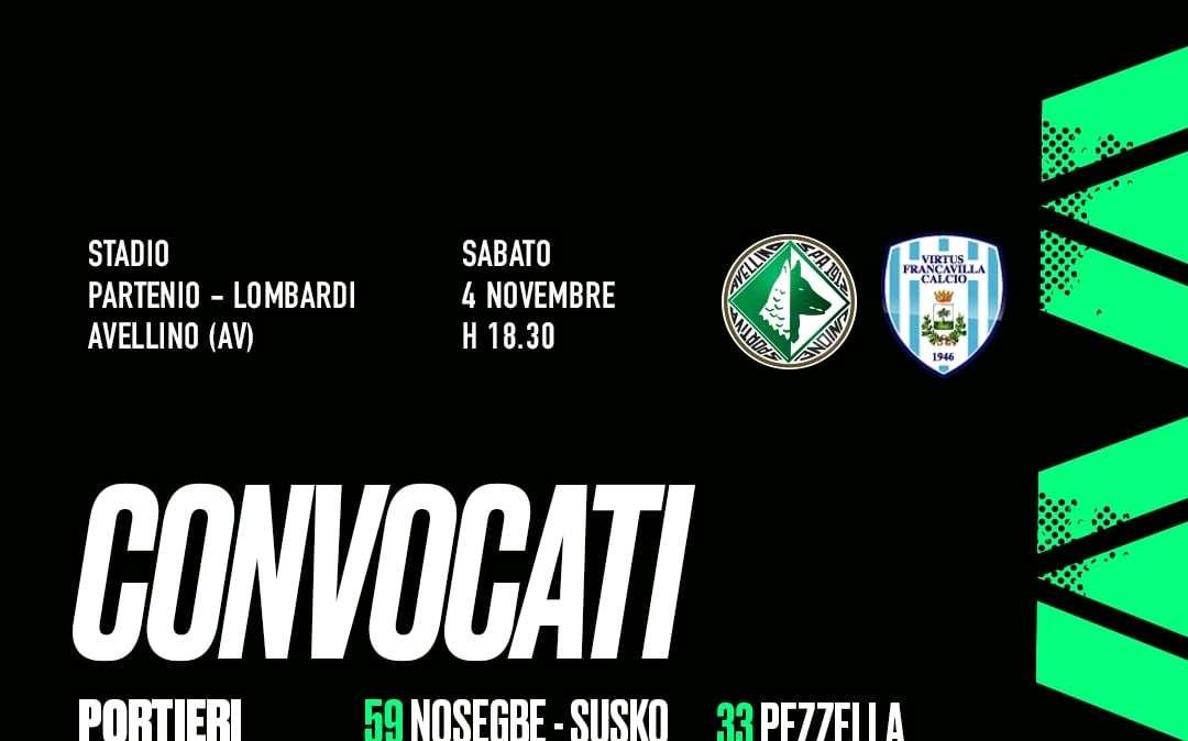 Avellino, i convocati per la Virtus Francavilla. Torna Russo dopo 7 mesi. Out in 5