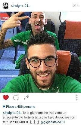 Insigne celebra Castaldo: "L'attaccante più forte che abbia mai visto"