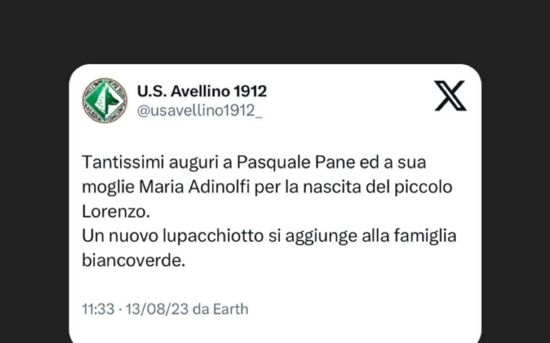 Fiocco azzurro in casa Avellino: è nato Lorenzo, figlio di Pasquale Pane