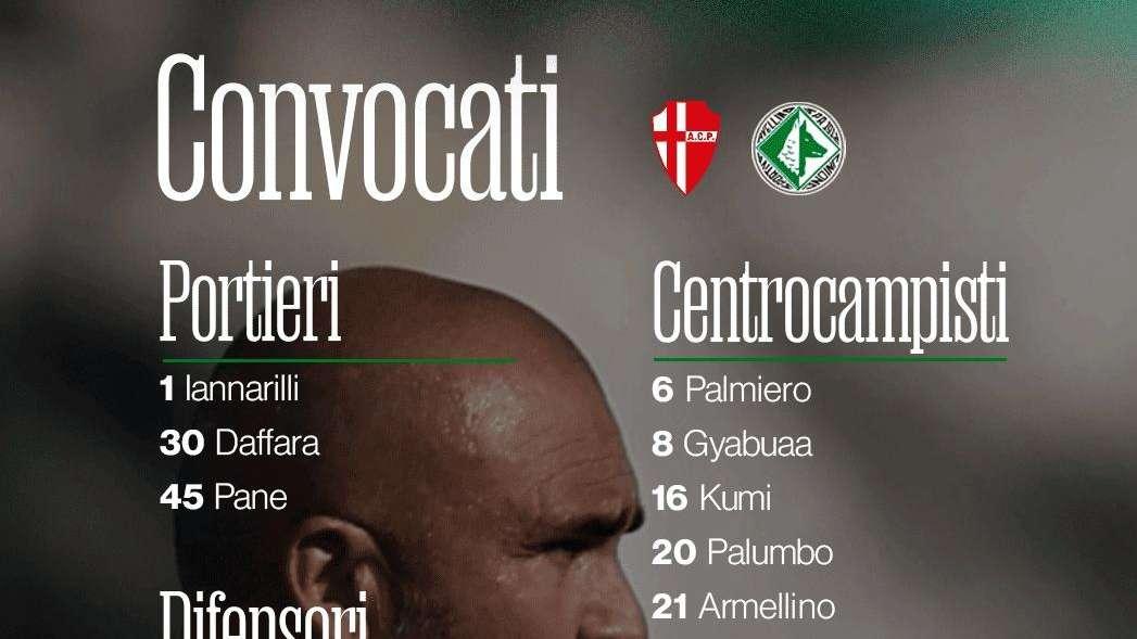 Padova-Avellino, i convocati: rientra soltanto Enrici (dalla squalifica)