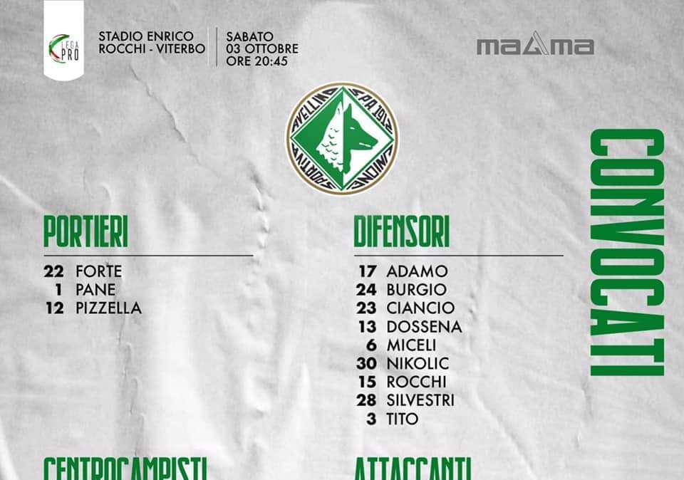 Viterbese-Avellino, 21 i convocati di Braglia: tutti a disposizione 