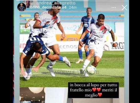 FOTO - Allegretto saluta De Cristofaro, promesso sposo dei lupi: "In bocca al lupo fratello mio"