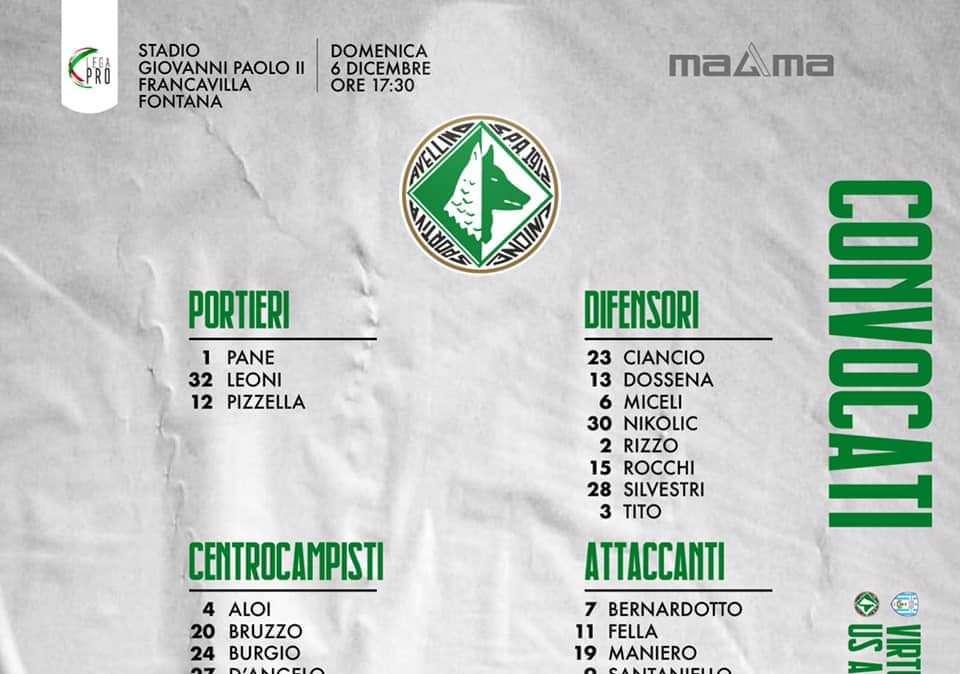 Avellino, ecco i convocati per la Virtus Francavilla: Aloi e Luigi Silvestri arruolati