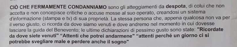 Striscioni su Vigorito, Zona d’ombra precisa: “Condanniamo gli atteggiamenti di colui che non accetta critiche o accuse al suo operato”