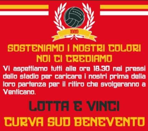 Play off Benevento-Pisa, alle 18.30 la Curva Sud si raduna per sostenere ulteriormente la squadra