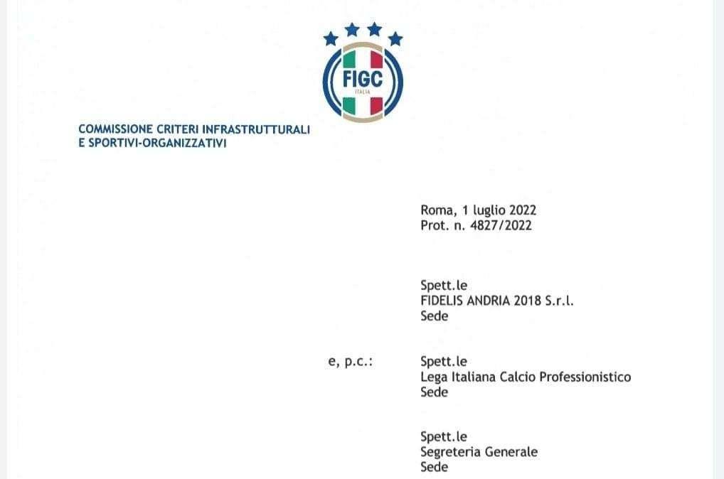 La F. Andria esulta: smentiti i rumors, la Covisoc ha dato l’ok per la C