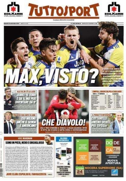 Tuttosport: "Festa Juve con Akè | Piacenza e Virtus non si fanno male"
