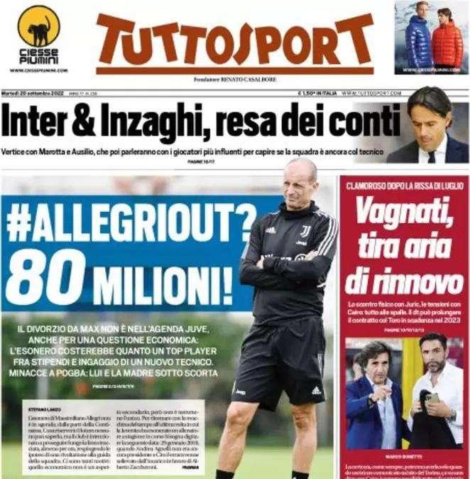 Tuttosport - "#Allegriout? 80 milioni!"