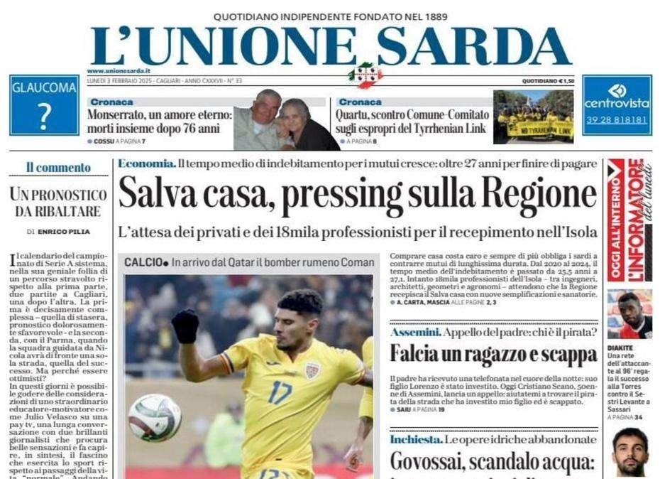 L'Unione Sarda - Cagliari, lunedì da urlo: sfida alla Lazio e abbraccia il nuovo bomber Coman