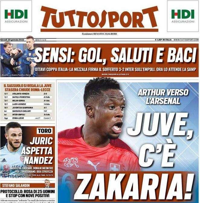 Tuttosport - Juve, c'è Zakaria! Juric aspetta Nandez