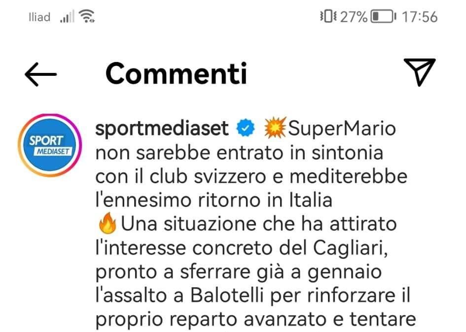 Balotelli, idea del Cagliari? Il giocatore si scaglia contro Sport Mediaset: "Ma chi vi da queste notizie folli?"