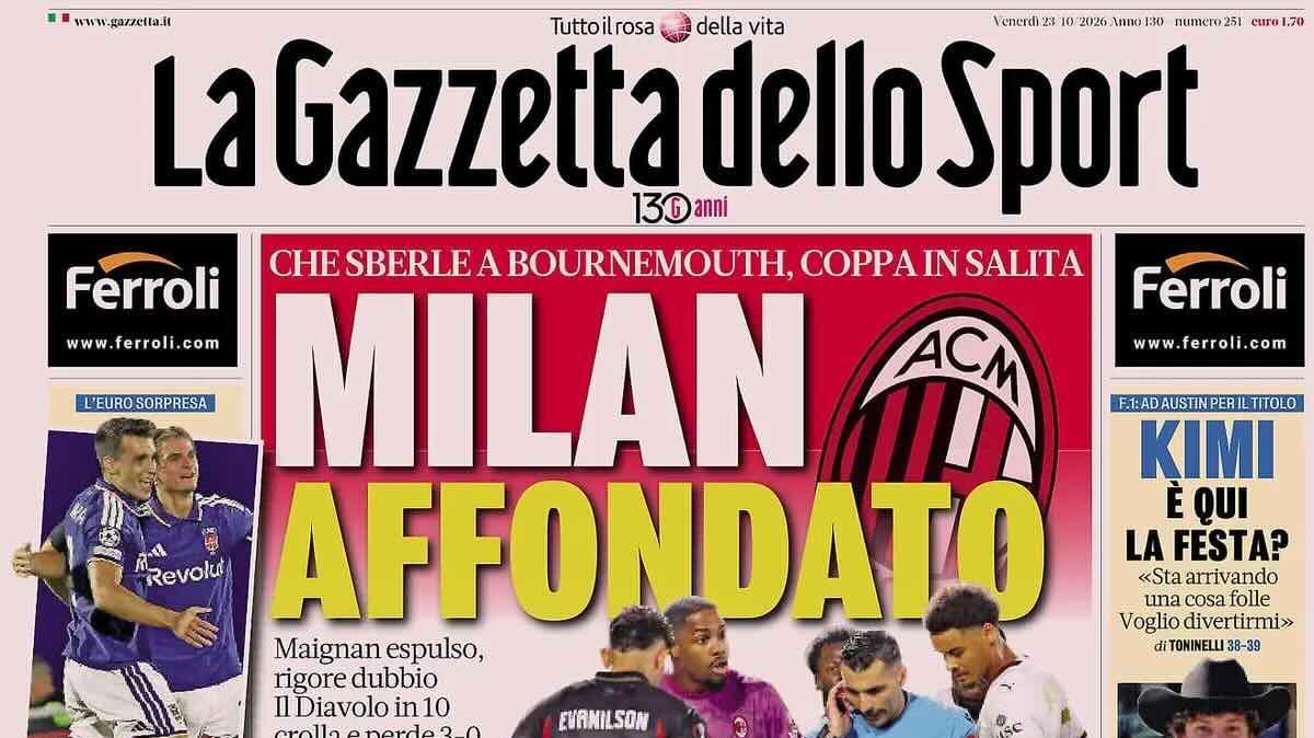 Che sberle a Bournemouth. Apertura Gazzetta: "Milan affondato"