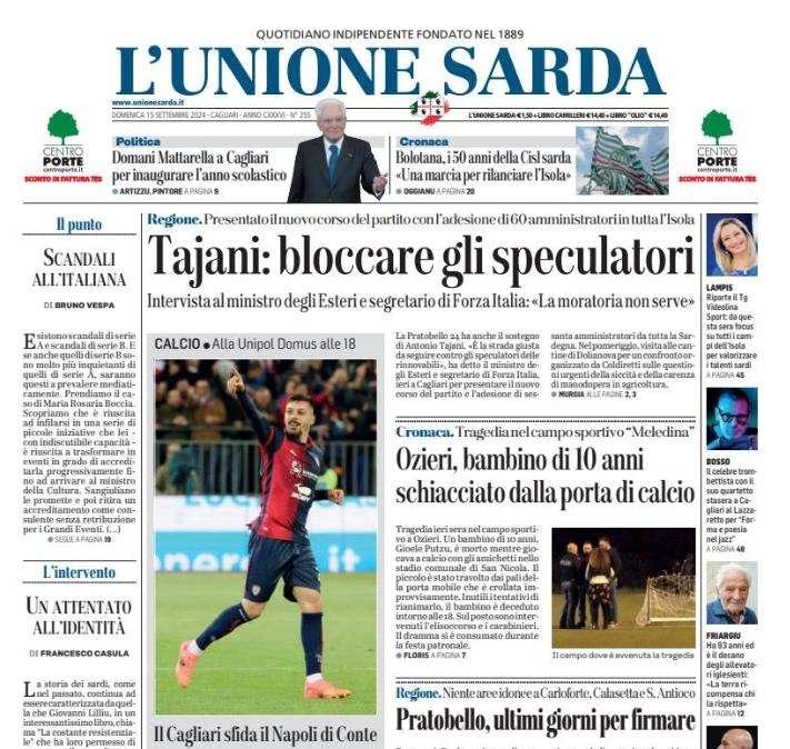 L'Unione Sarda - Cagliari, dalla sosta col cuore in mano. Il Napoli alla Domus. C'è Gaetano, Luvumbo verso la panchina