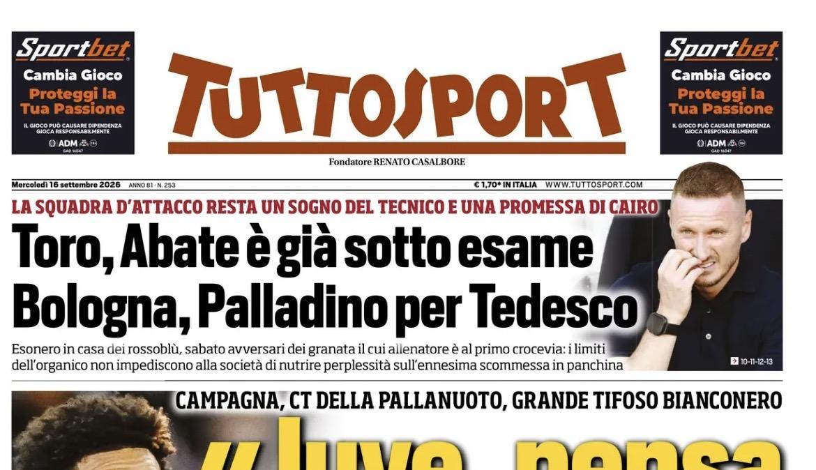 Campagna sprona i bianconeri. Apertura Tuttosport: "Juve, pensa positivo!"