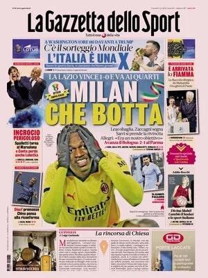 La Lazio vince 1-0 e vai ai quarti. Gazzetta: "Milan, che botta"