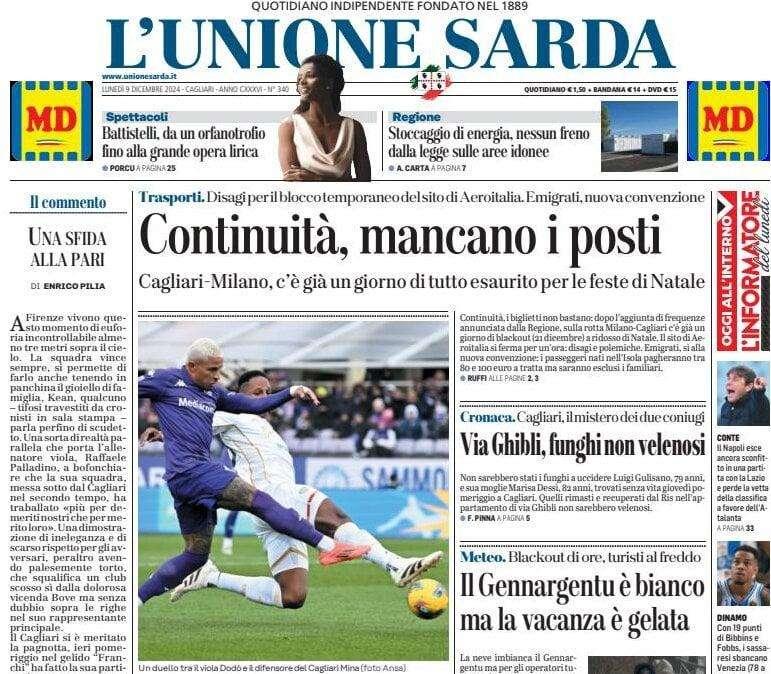 L'Unione Sarda - Cagliari, sconfitta che brucia