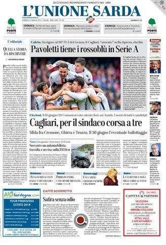 L'Unione Sarda: "Pavoletti tiene i rossoblu in Serie A"