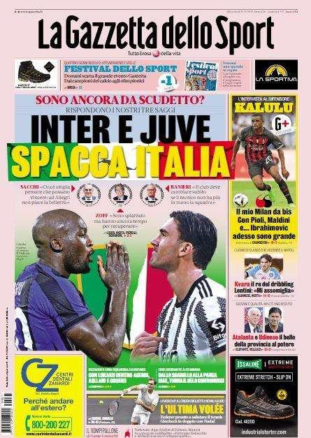 Gazzetta - Inter e Juve spacca Italia