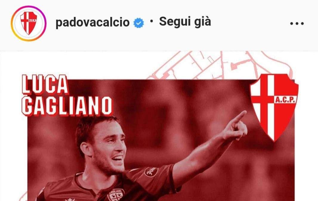 Il Padova saluta l'arrivo di Luca Gagliano: "Welcome" (FOTO)