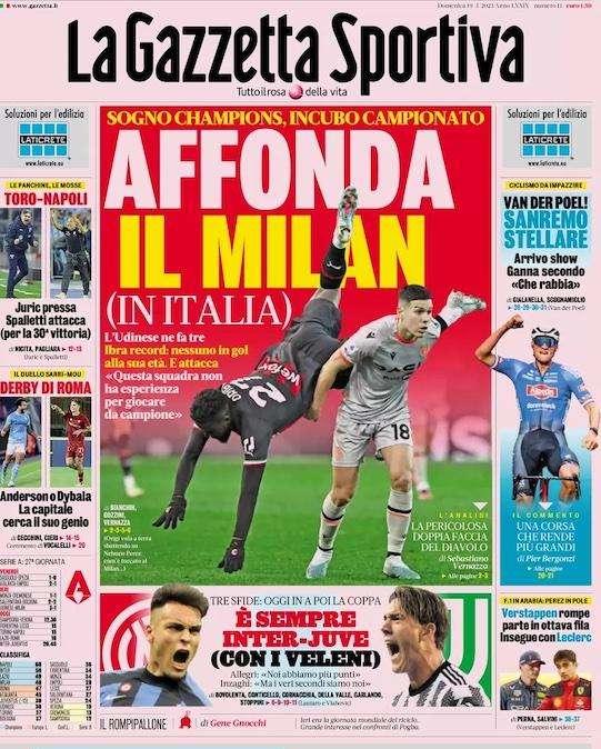 Gazzetta - Affonda il Milan (in Italia)