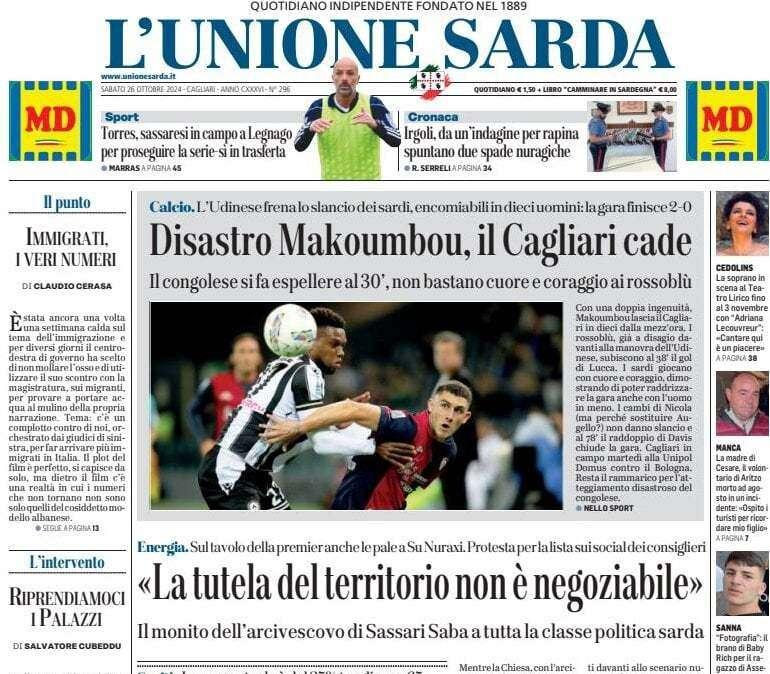 L'Unione Sarda - Disastro Makoumbou, il Cagliari cade