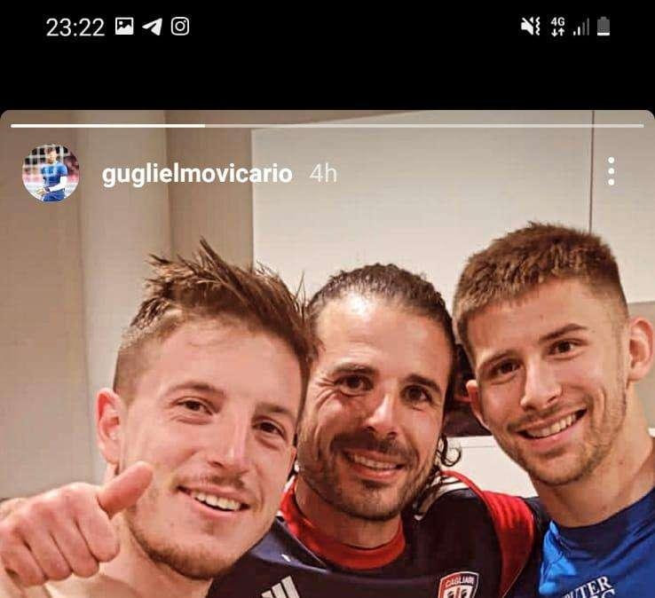 Vicario in "posa" con Aresti e Cragno dopo la partita