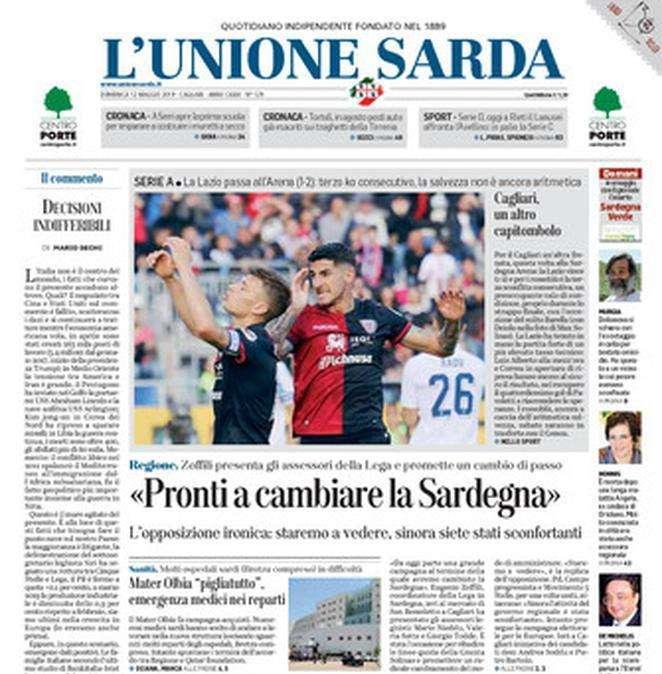 L'Unione Sarda: "Per il Cagliari un altro capitombolo"