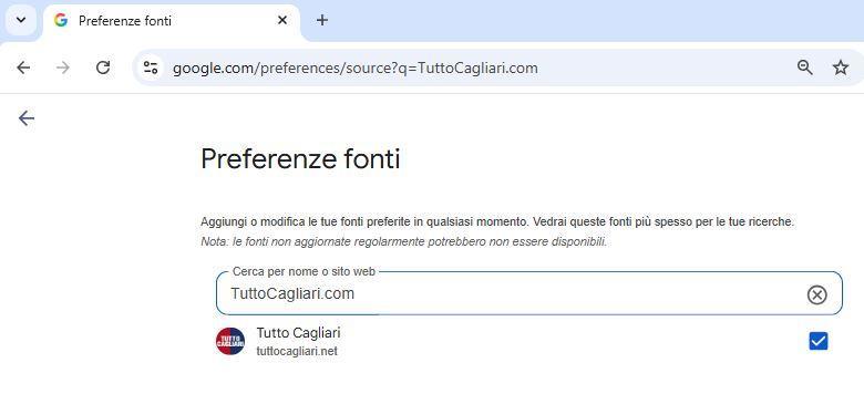 Google "Fonti preferite", aggiungi subito TuttoCagliari e personalizza le tue notizie