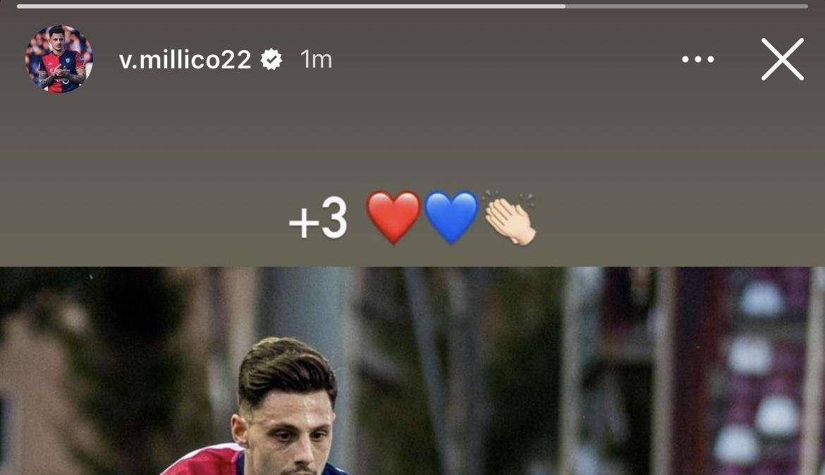 Millico festeggia sui social la vittoria contro la Reggina: "+3!"