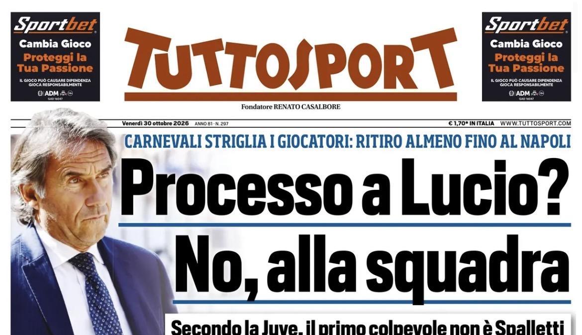 Secondo la Juve il primo colpevole non è Spalletti. Apertura Tuttosport: "Processo a Lucio? No, alla squadra"