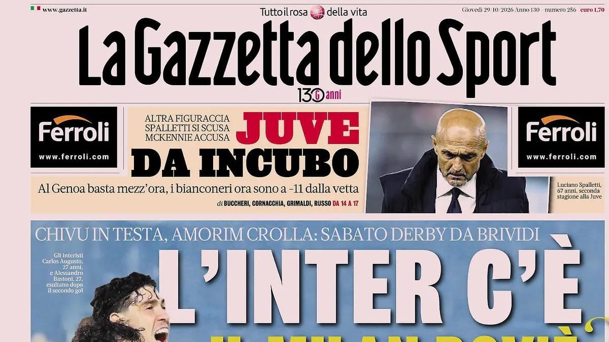 Chivu in testa, Amorin crolla. Apertura Gazzetta: "L'Inter c'è, il Milan dov'è?"
