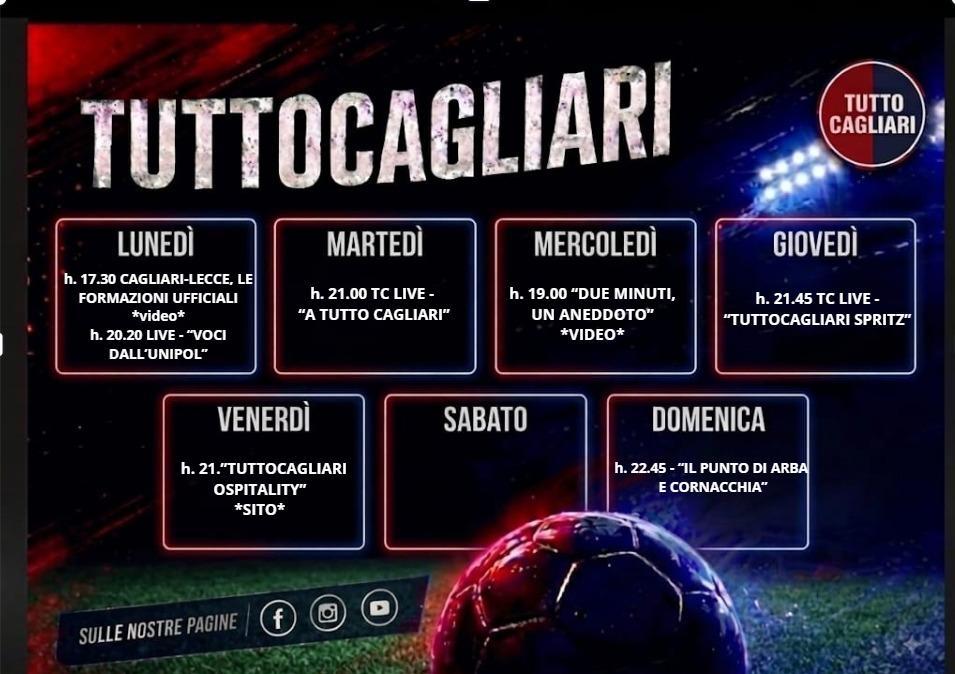 TuttoCagliari, ecco il planning settimanale: si parte con Cagliari-Lecce