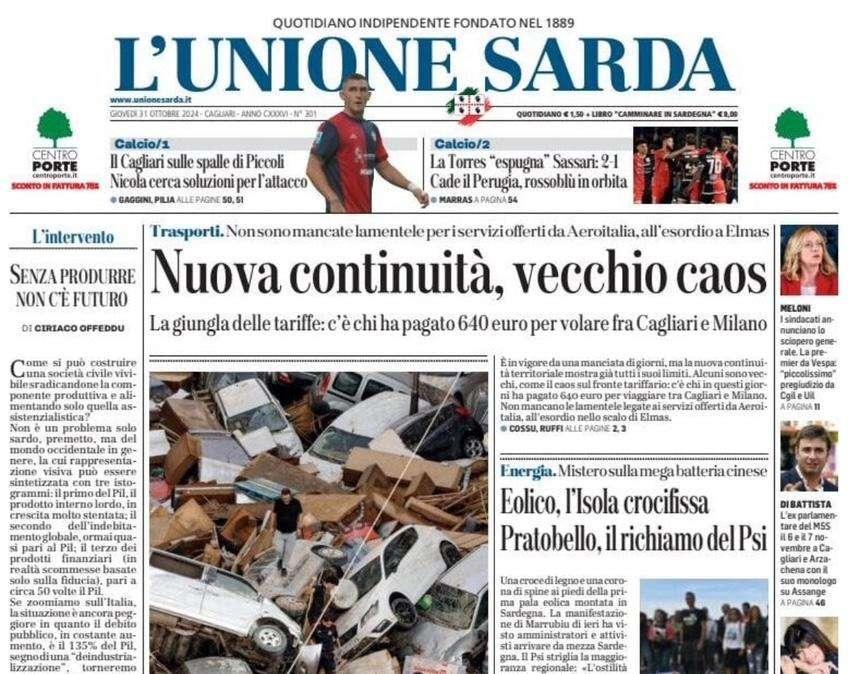 L'Unione Sarda - Il Cagliari sulle spalle di Piccoli