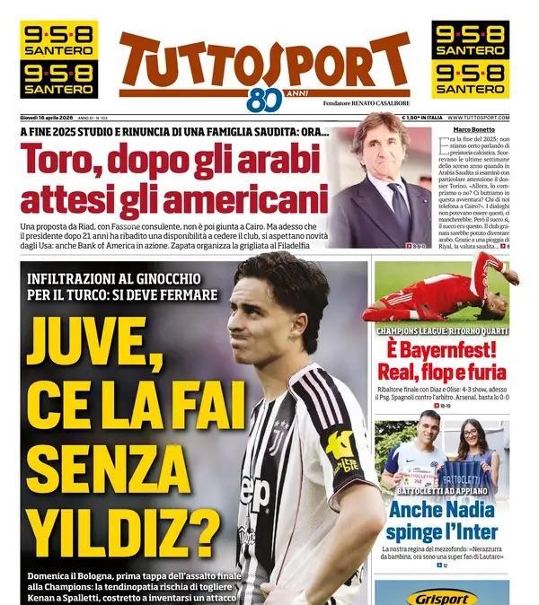 Kenan deve fermarsi. Tuttosport: "Juve, ce la fai senza Yildiz?"
