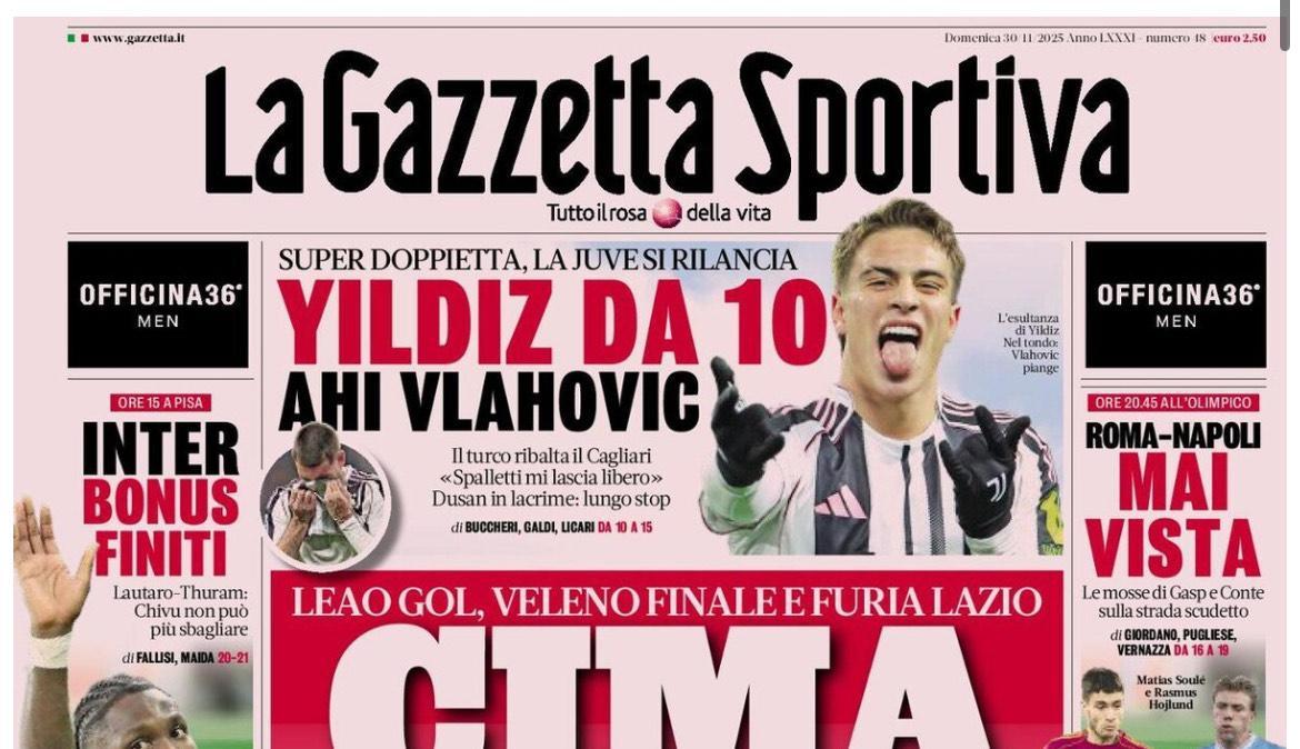 Leao gol e furia Lazio. Gazzetta: "Cima Milan"