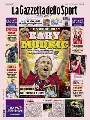 Il tesoro del Milan. L'apertura della Gazzetta: "Baby Modric"