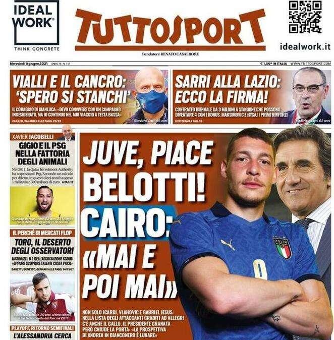 Tuttosport  -  Juve, piace Belotti. Cairo: "Mai e poi mai"