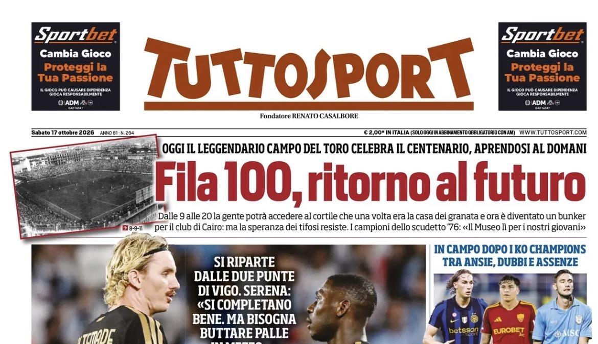 Spalletti riparte dalle due punte. Apertura Tuttosport: "Wolte, Kolo e più cross. Avanti, Juve!"