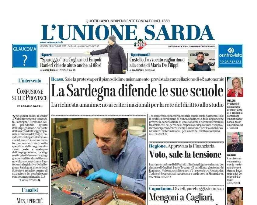 L'Unione Sarda - "Spareggio" tra Cagliari ed Empoli: Ranieri chiede aiuto anche ai tifosi