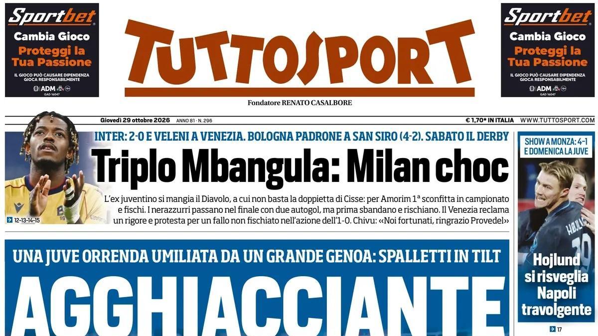 Una Juve orrenda, Spalletti in tilt. Apertura Tuttosport: "Agghiacciante"