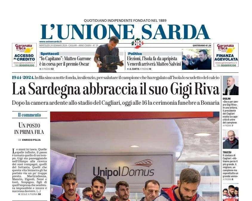 L'Unione Sarda - La Sardegna abbraccia il suo Gigi Riva