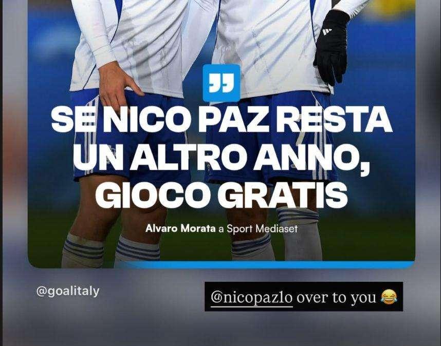 Morata: "Se Nico Paz resta a Como gioco gratis", replica Suwarso: "Nico, ora tocca a te"