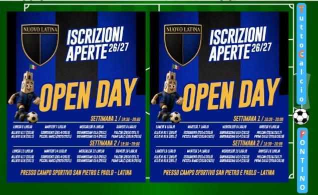 NUOVO LATINA, ecco gli Open Day. Si terranno al " Centro Sportivo " del S.S. Pietro e Paolo.