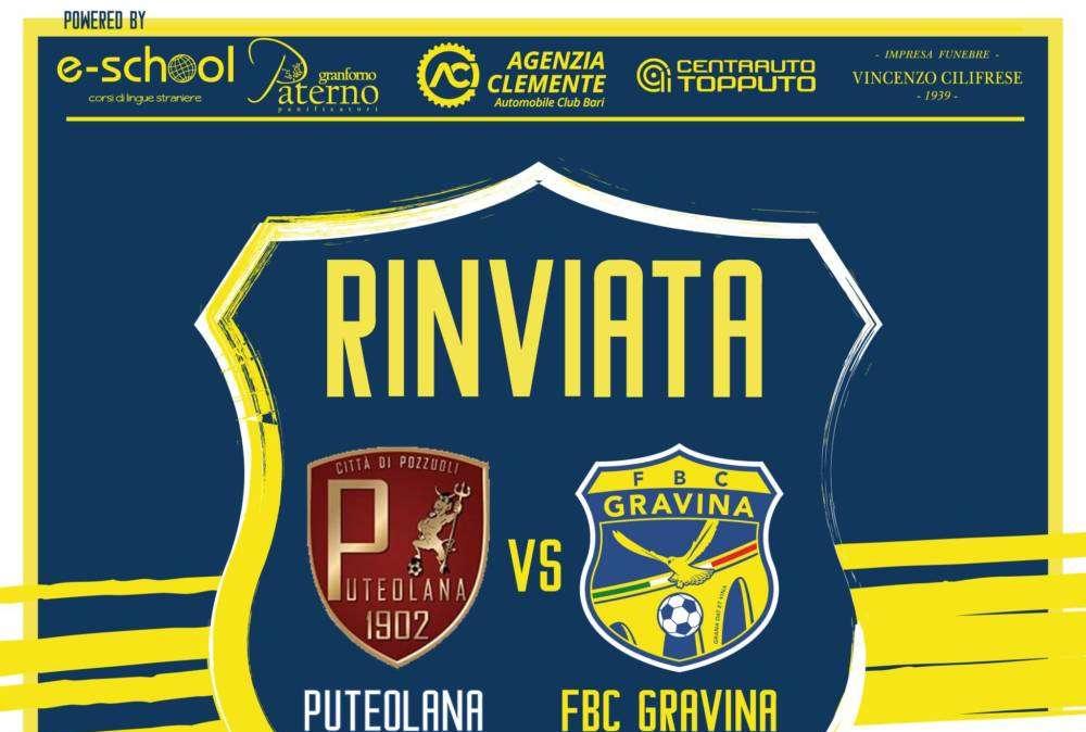 UFFICIALE - Rinviata Puteolana-Gravina: quarta partita rinviata per i gialloblu