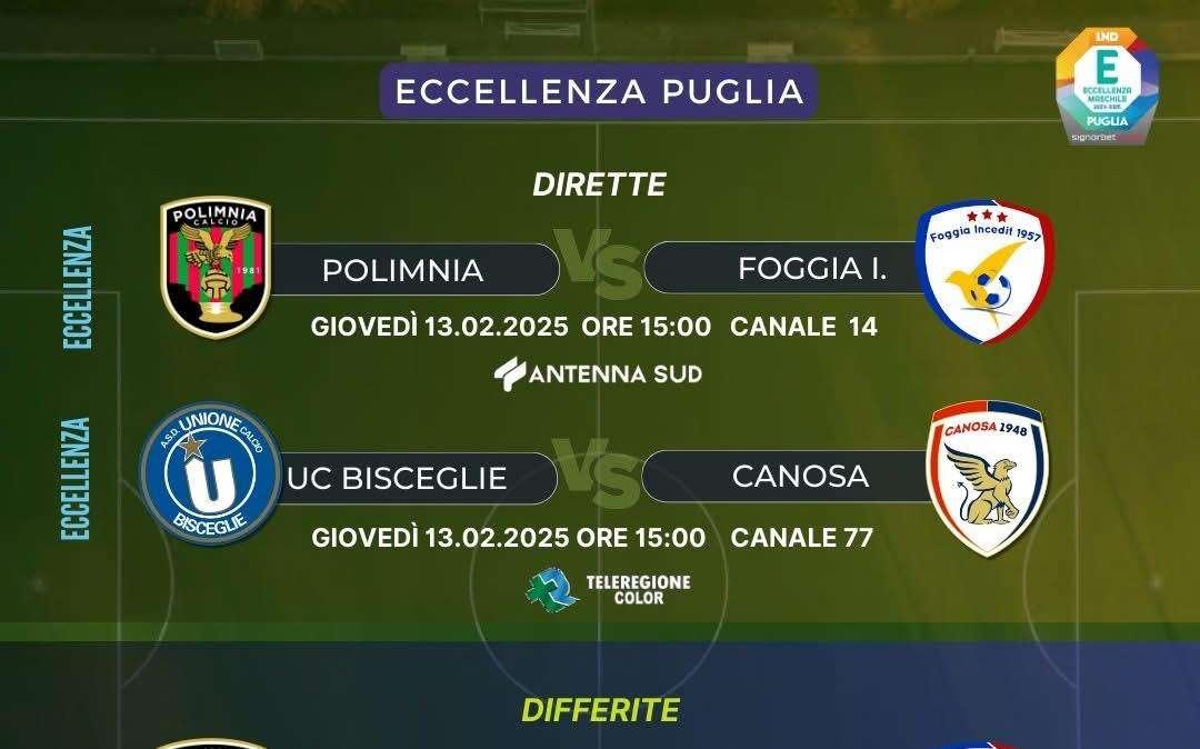 Eccellenza, due gare in diretta domani su Antenna Sud e Teleregione 