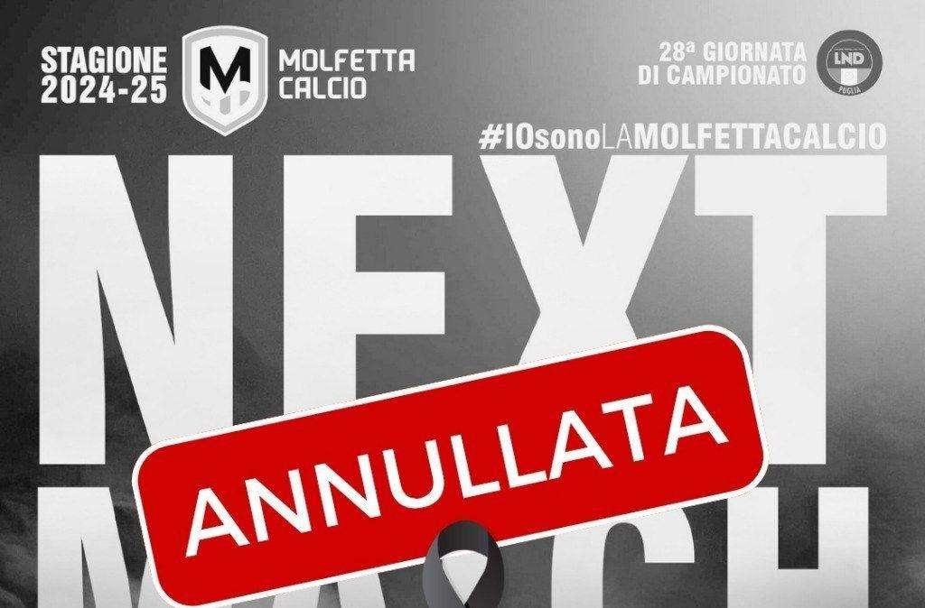 Molfetta-Manduria rinviata a data da destinarsi: il cordoglio del club per la scomparsa di Davide